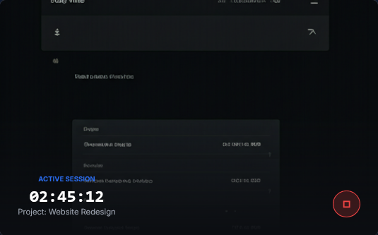 It's Log Time app interface showing project time tracking dashboard with active timers and billable hours